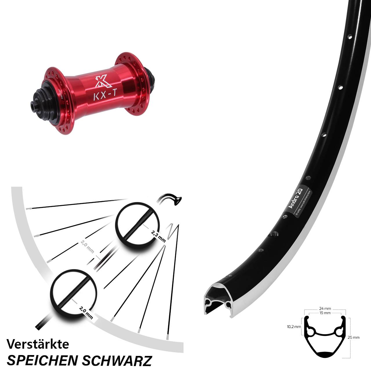 Laufrad 28 Zoll Ryde Andra 20 KX-T rot QR