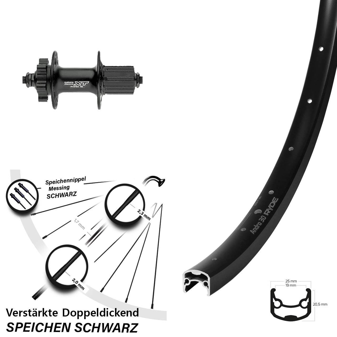 Hinterrad 28-29 Zoll Ryde Andra 30 Shimano Deore XT FH-M756 8-11 fach HG