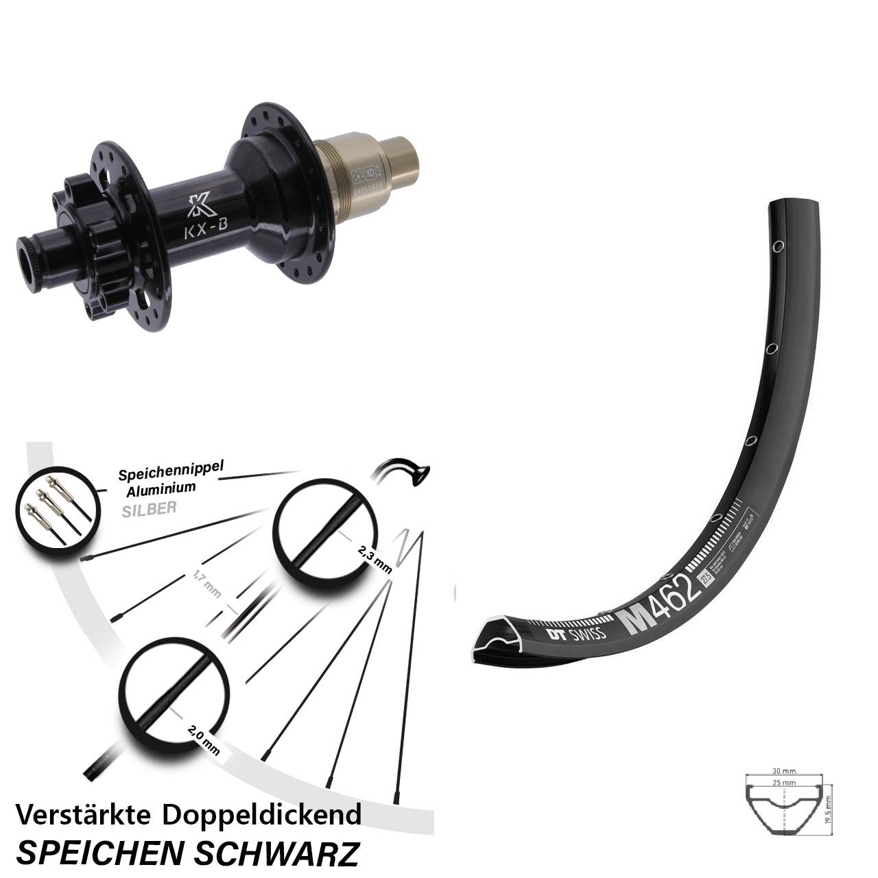 DT Swiss M462 KX-B 29 Zoll Hinterrad 12x148 Boost 6-Loch SRAM XD
