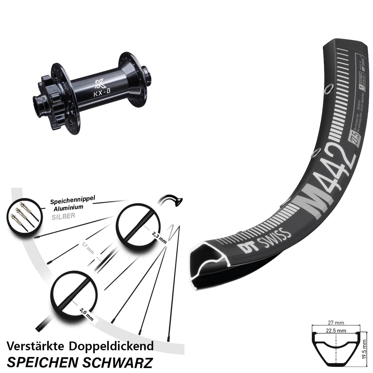 Disc Vorderrad 29 Zoll DT Swiss M442 KX-B 15x110 Boost
