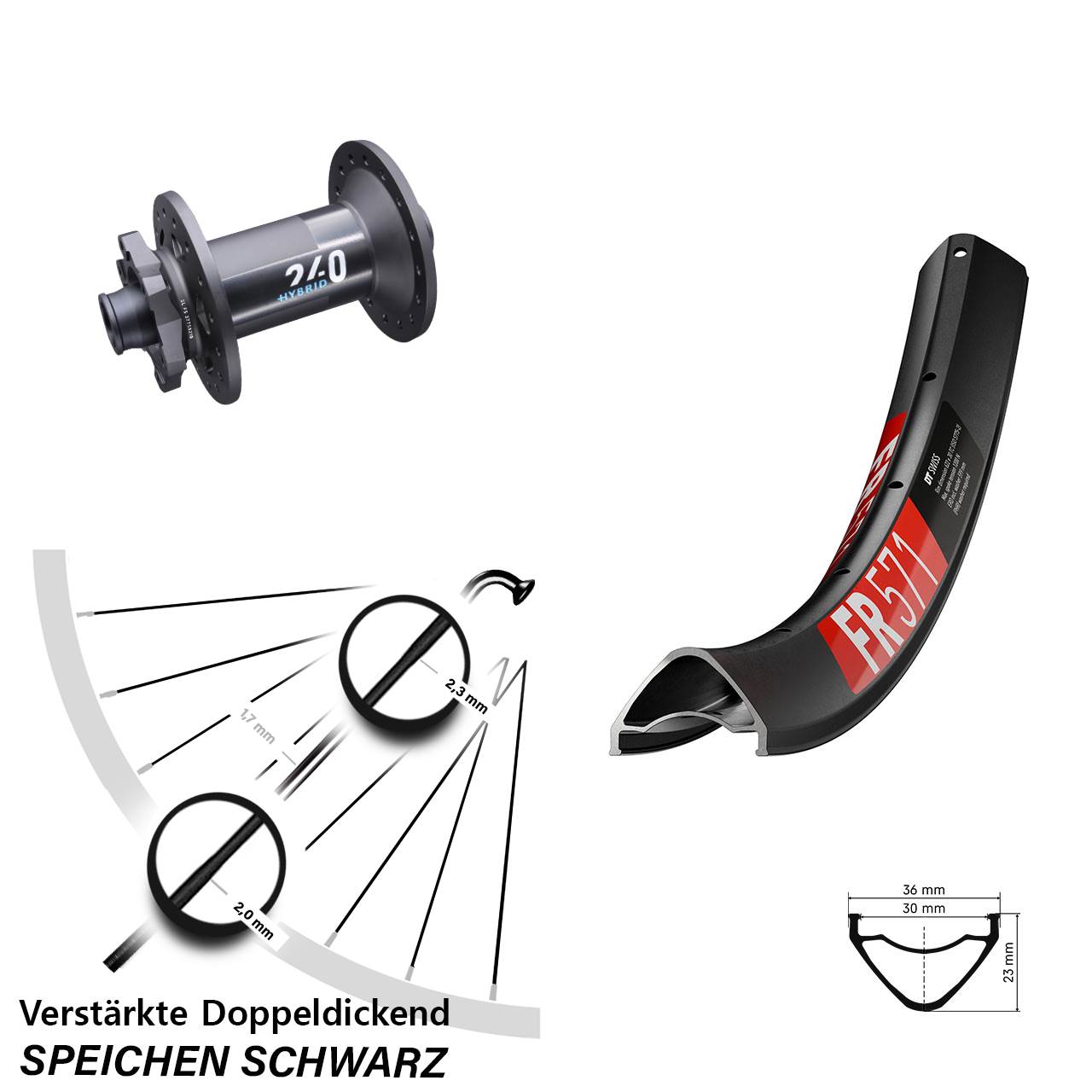 Vorderrad 6-Loch 27,5 Zoll DT Swiss FR571 Hybrid 240 15x110 Boost