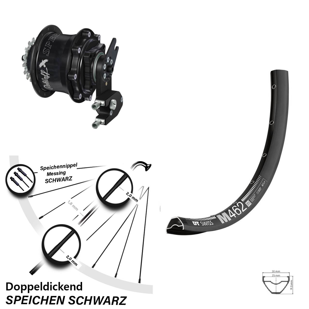 DT Swiss M 462 Rohloff CC DB OEM2 Tandem schwarz 650B Disc Hinterrrad