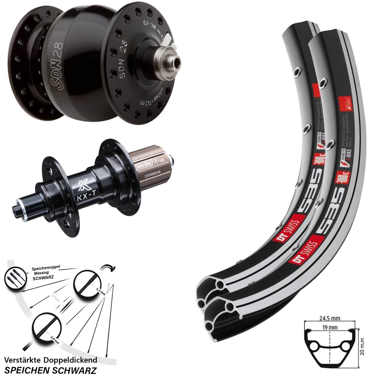 DT Swiss 535 KX-T SON 28 Zoll Laufradsatz für Schnellspanner 8-11 fach