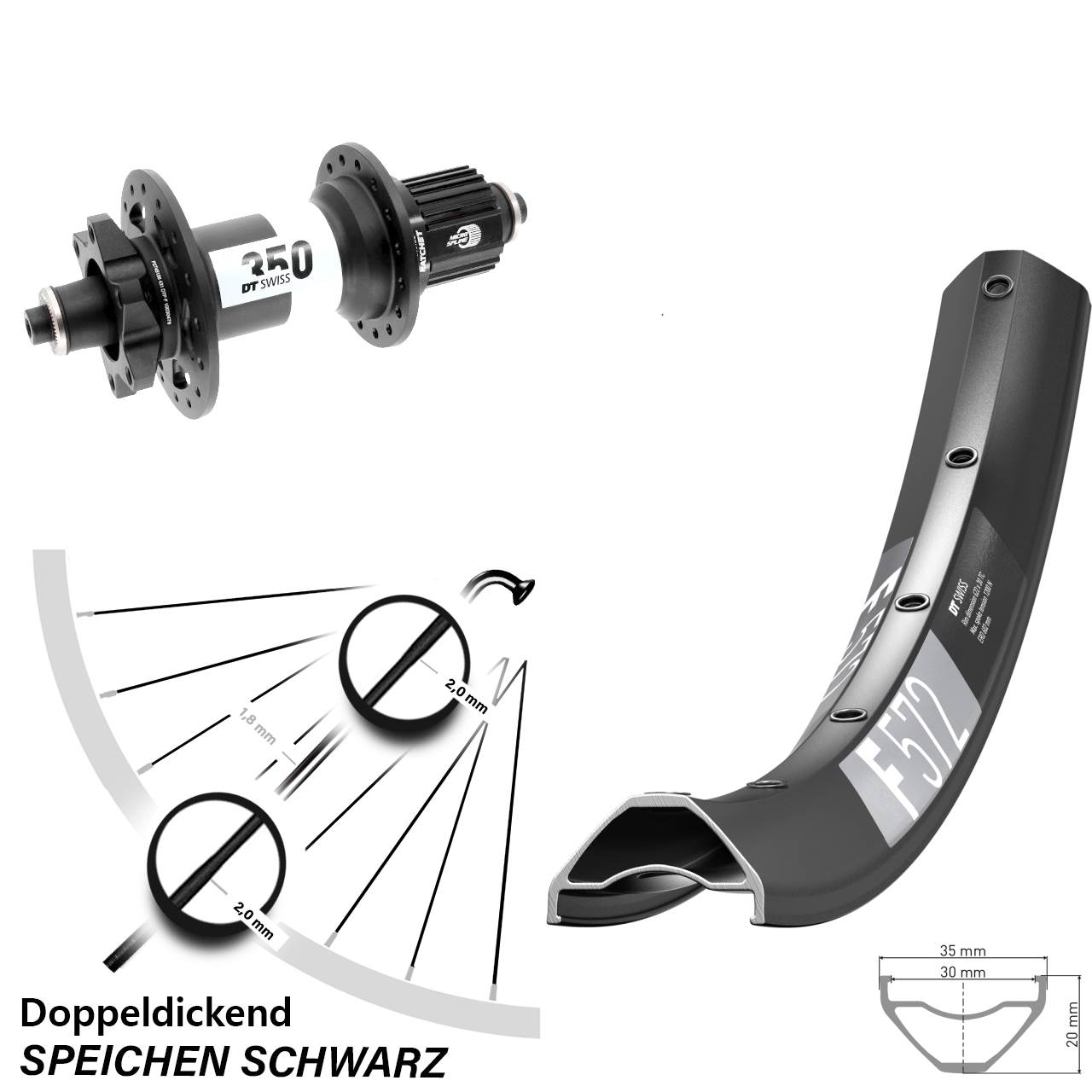 29 Zoll DT Swiss F 572 350 Boost Disc Hinterrad für Schnellspanner Micro Spline