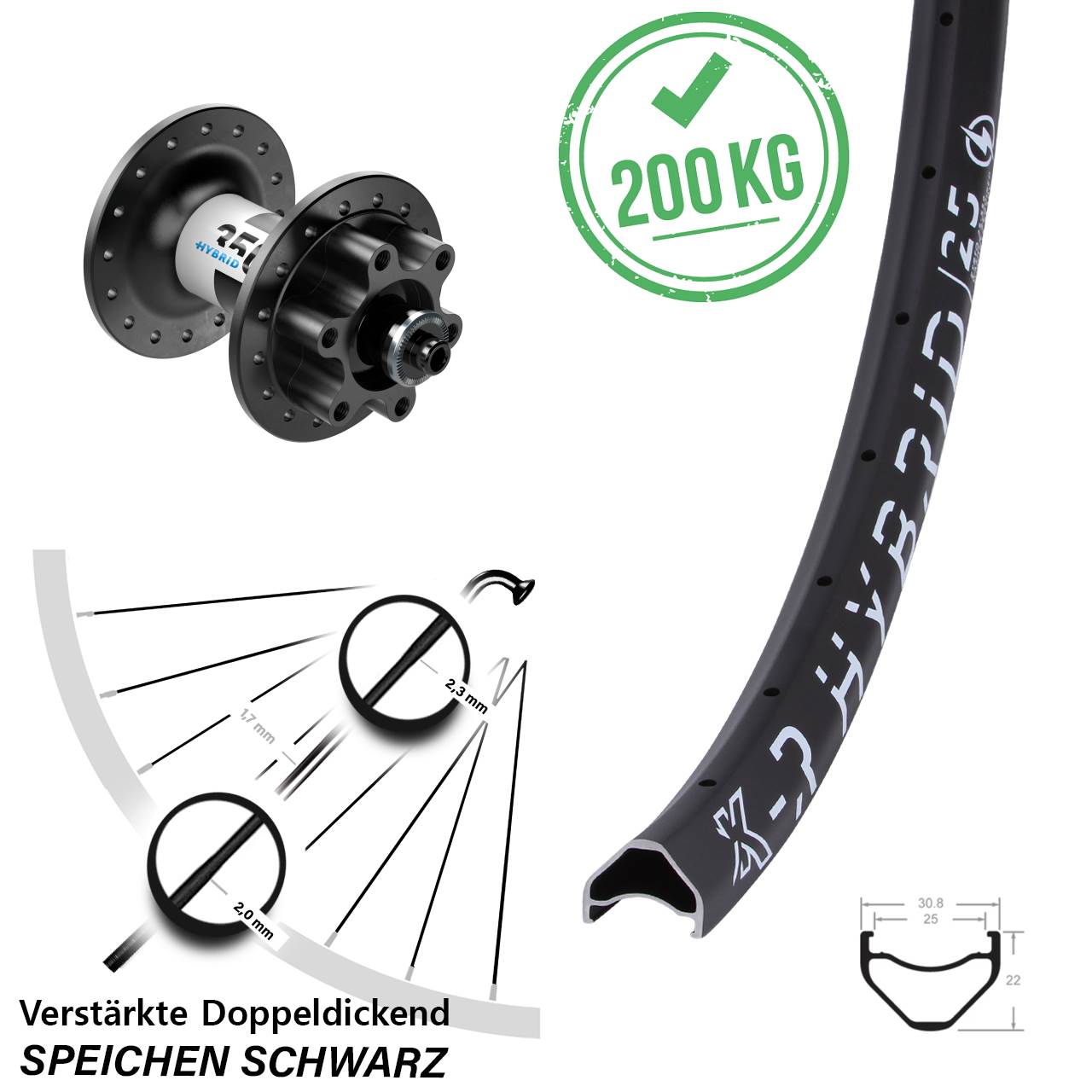 27,5 Zoll KX-R Hybrid 25 DT Swiss 350 Disc Vorderrad für Schnellspanner