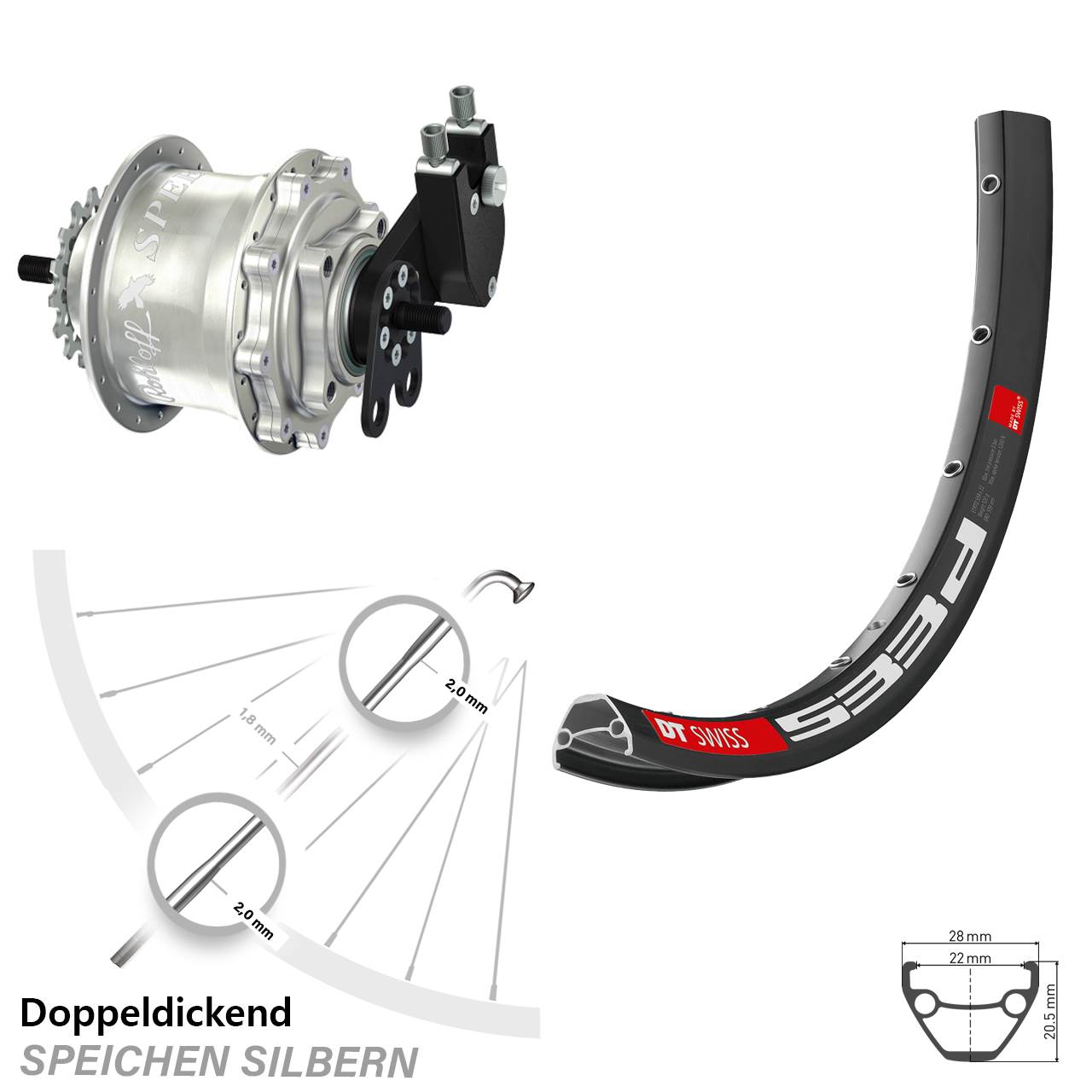 DT Swiss 533d Rohloff 500/14 TS DB Tandem 28-29 Zoll Disc Laufrad