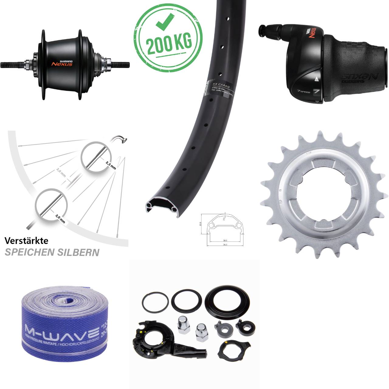 26 Zoll KX Cargo Hinterrad Shimano 7 Gang Freilauf für Rollenbremse