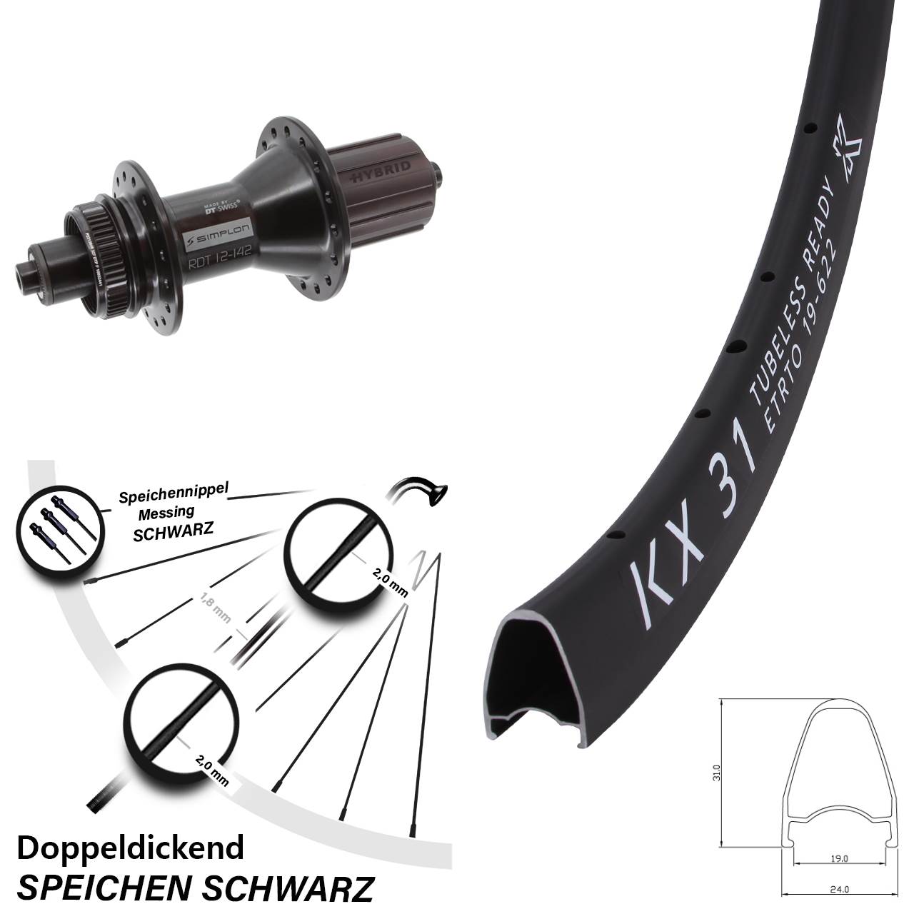 Hinterrad Centerlock 28 Zoll KX 31 DT Swiss 370 Hybrid 8-11 fach HG QR