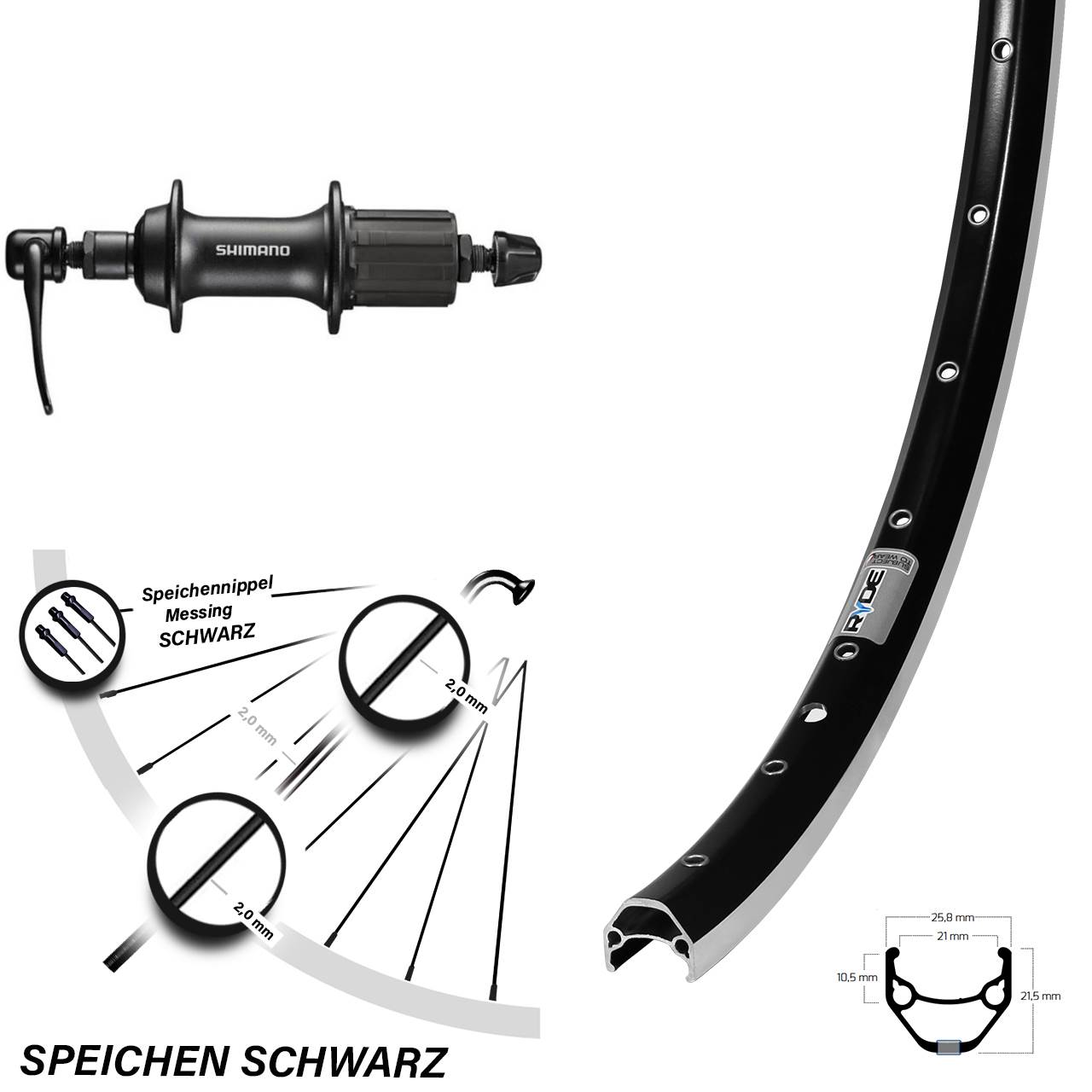 Hinterrad für Schnellspanner 28 Zoll Ryde ZAC 421 Shimano FH-T3000 8-11 fach HG