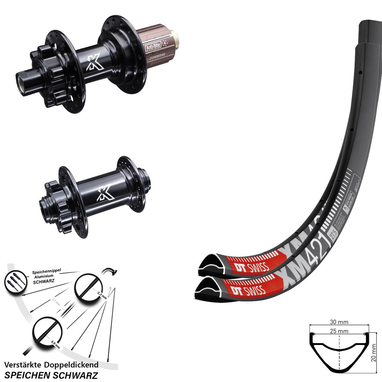Disc Laufrad-Satz 27,5 Zoll DT Swiss XM421 KX-M 8-12 fach HG 15x100 12x142