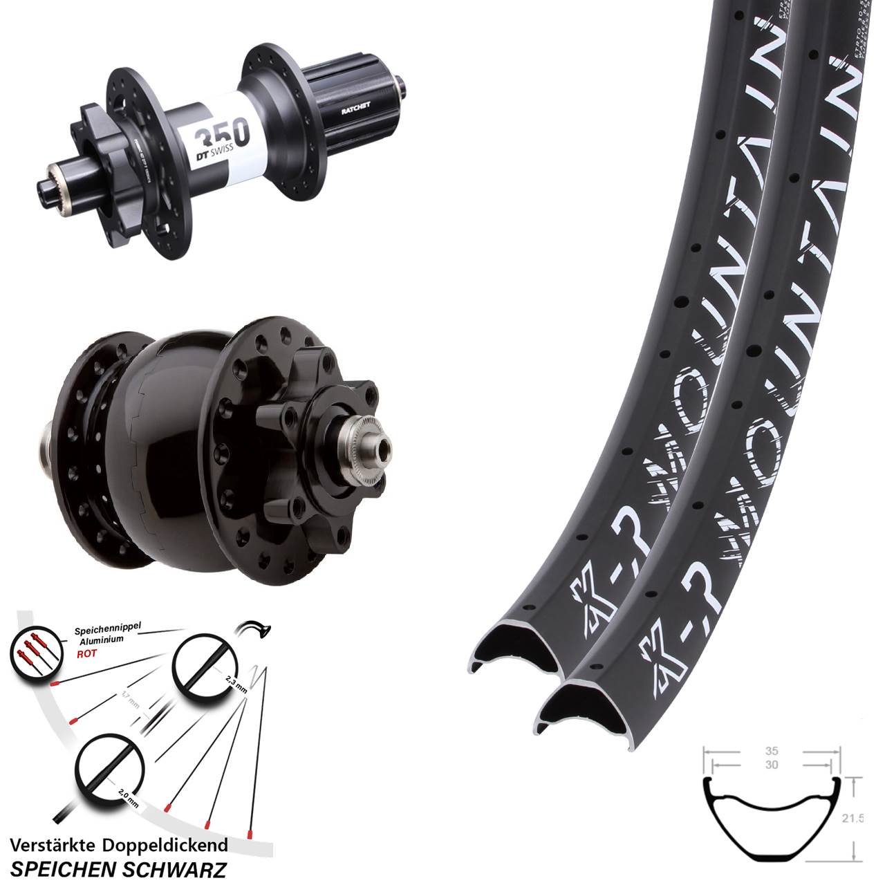 Disc Laufradsatz für Schnellspanner 29 Zoll KX-R Mountain DT Swiss 350 SON 28 8-11 fach HG