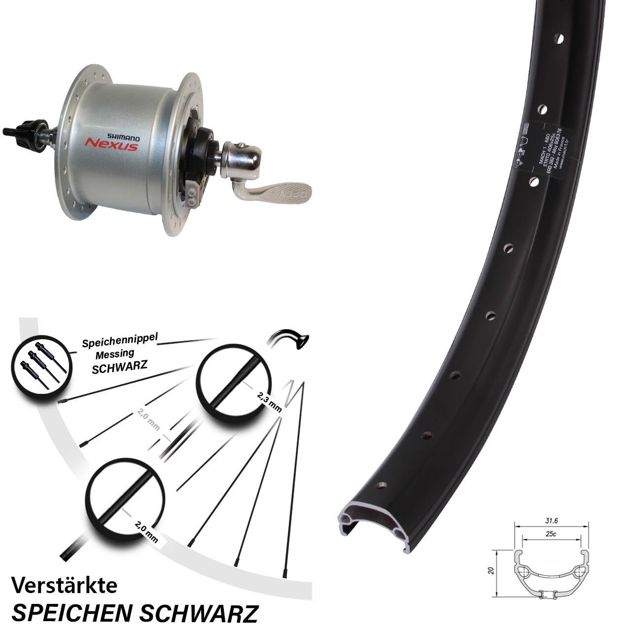 20 Zoll Mach1 Kargo Shimano Nexus DH-C6000-3R für Schnellspanner Disc