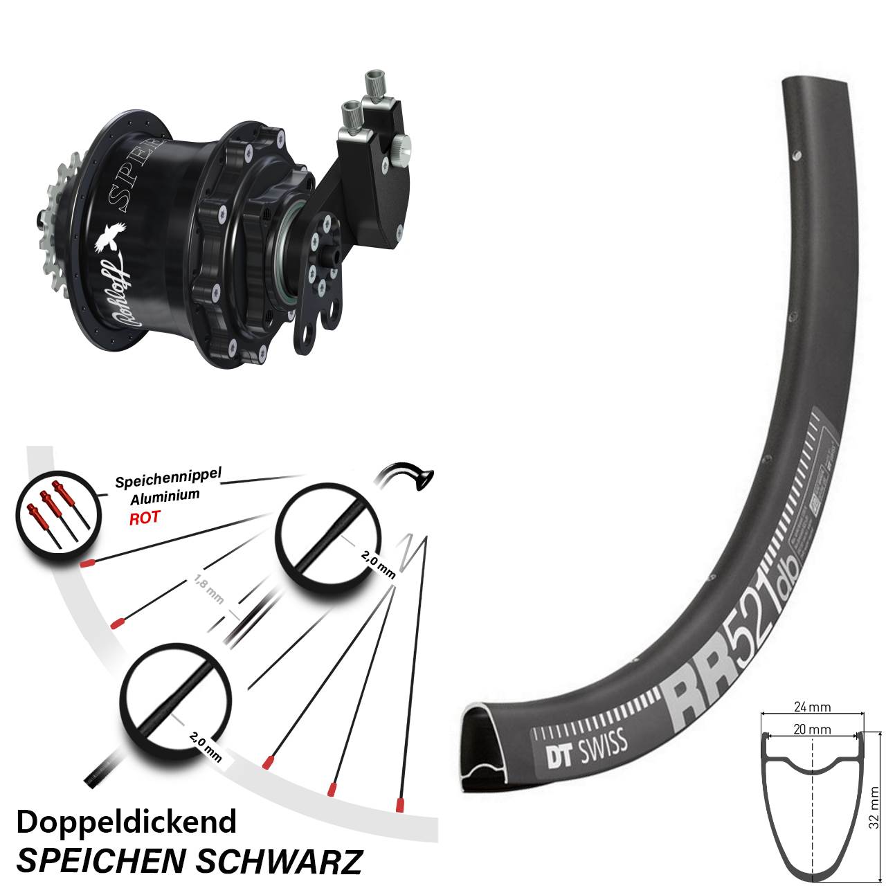 Hinterrad 28 Zoll DT Swiss RR 521 Disc Rohloff Speedhub 500/14 CC DB Tandem schwarz