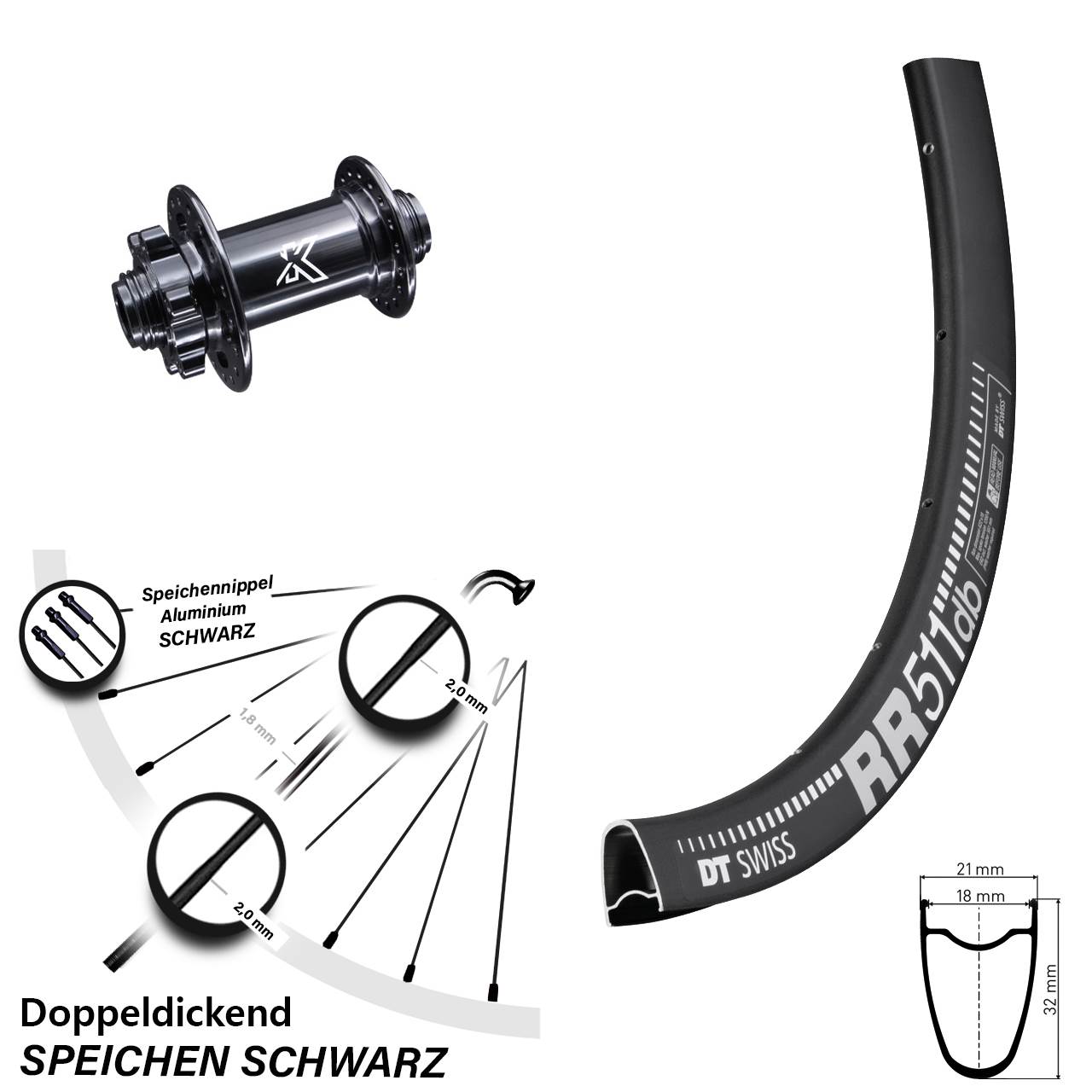 28 Zoll DT Swiss RR 511 KX-M Vorderrad 6-Loch 15x100