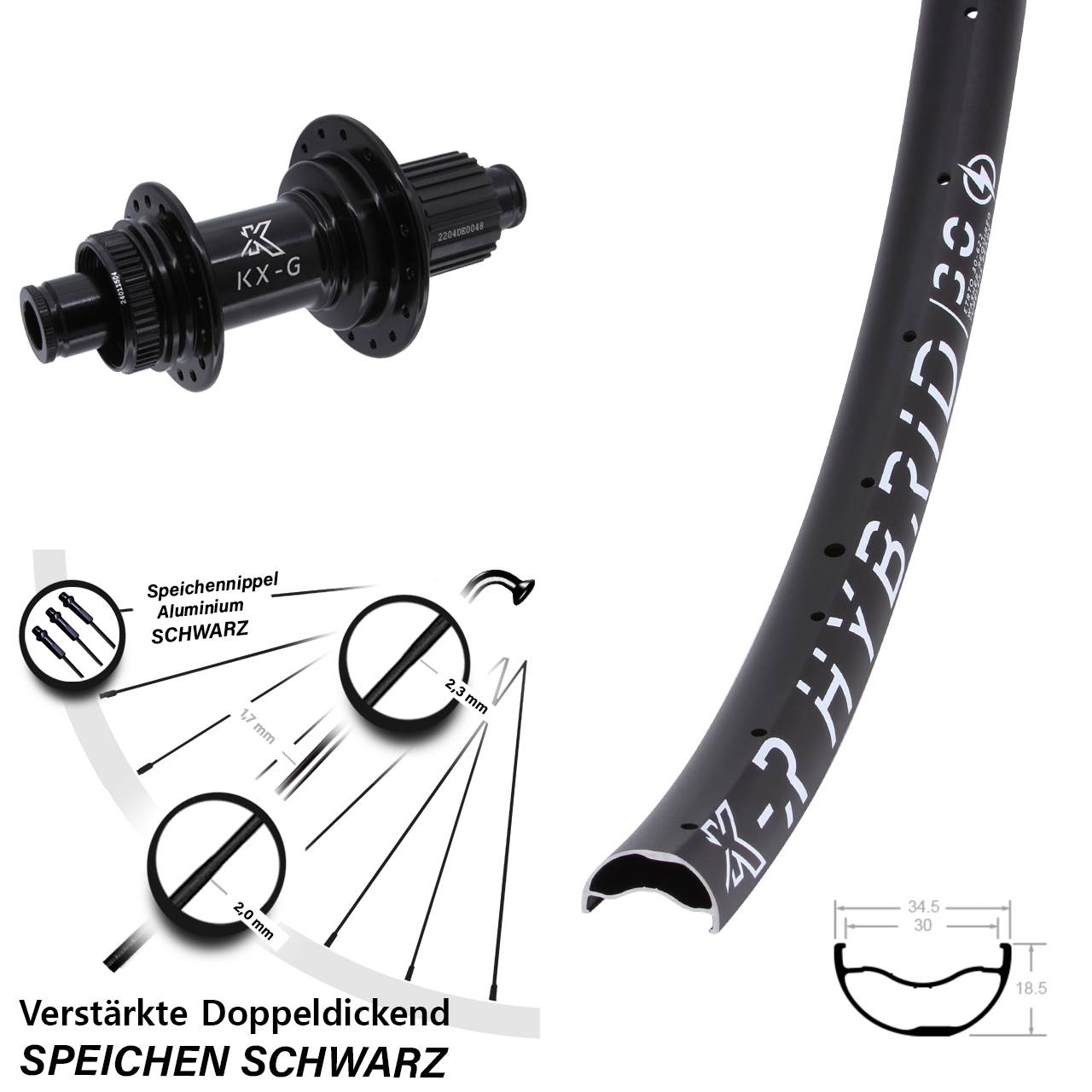 29 Zoll KX-GSR Hybrid 30 verstärkt Hinterrad Centerlock 12x142 Shimano Micro Spline