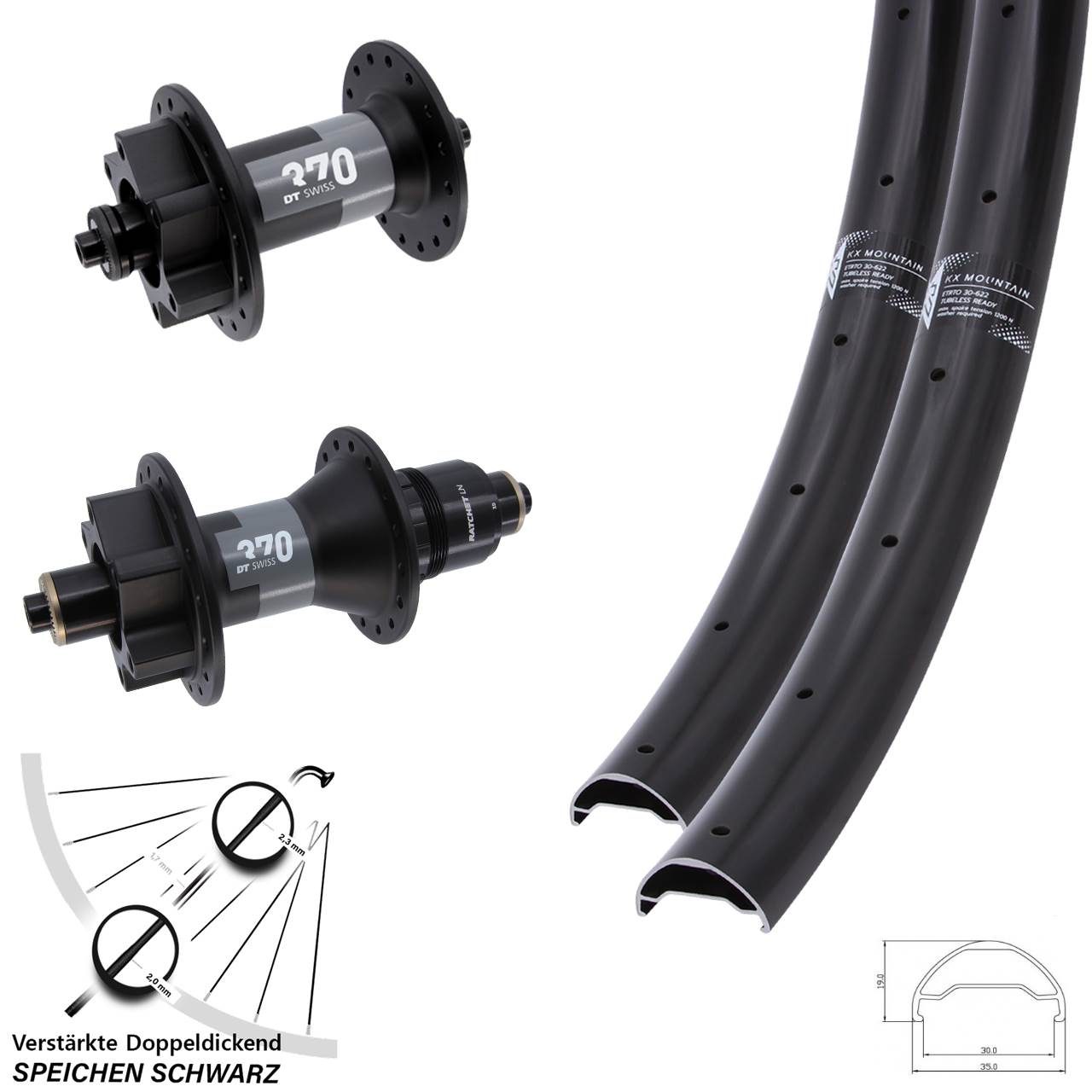 Disc Laufrad-Satz 29 Zoll KX Mountain TR DT Swiss 370 SRAM XD für Schnellspanner