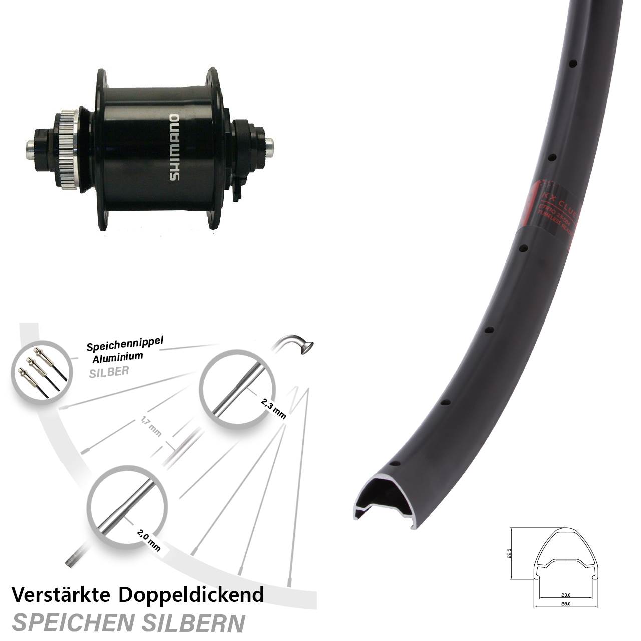 KX Clue Shimano DH-UR700-3D 26 Zoll Nabendynamovorderrad Centerlock QR