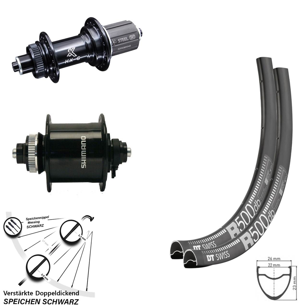 Laufradsatz Dynamo verstärkt DT Swiss R 500 KX-GS 11-fach Shimano DH-UR700-3D
