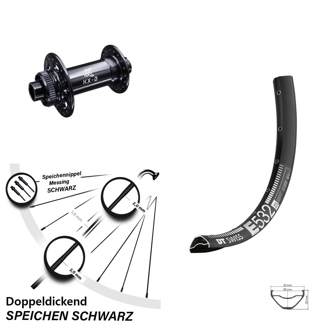 29 Zoll DT Swiss E 532 KX-B Vorderrad Centerlock 15x110 Boost schwarz
