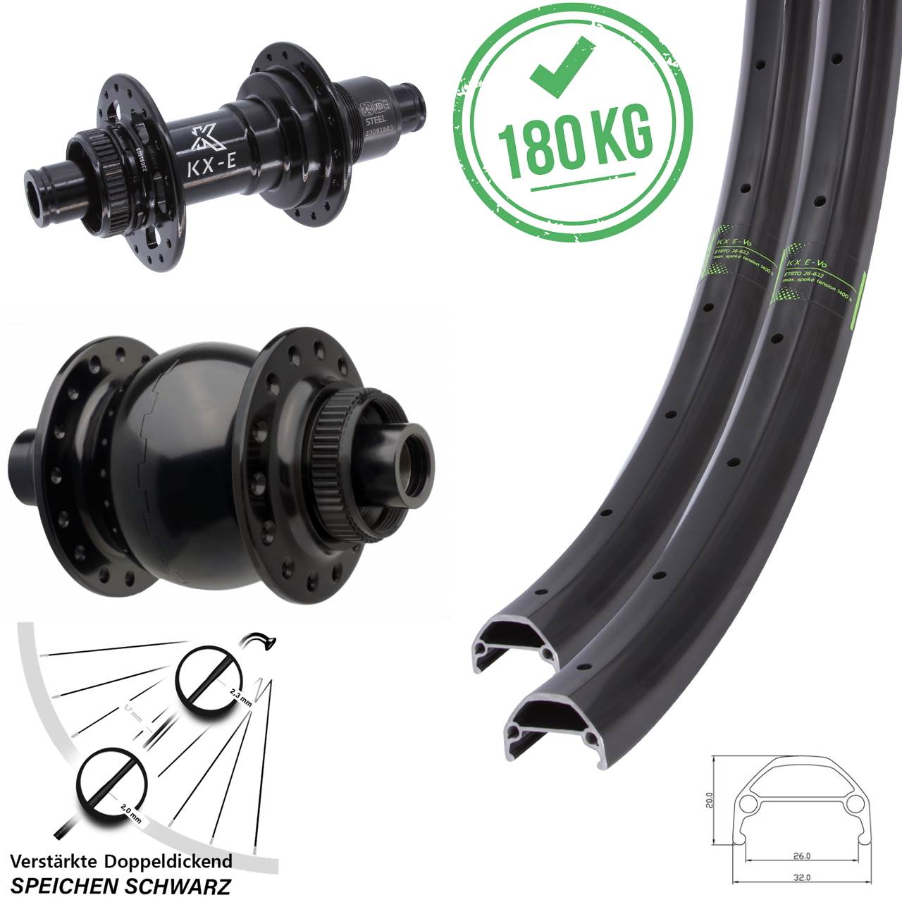 KX-Evo Heavy Duty SON 28 20 Zoll 27,5 Centerlock Laufradsatz 15x110 12x148 SRAM XD