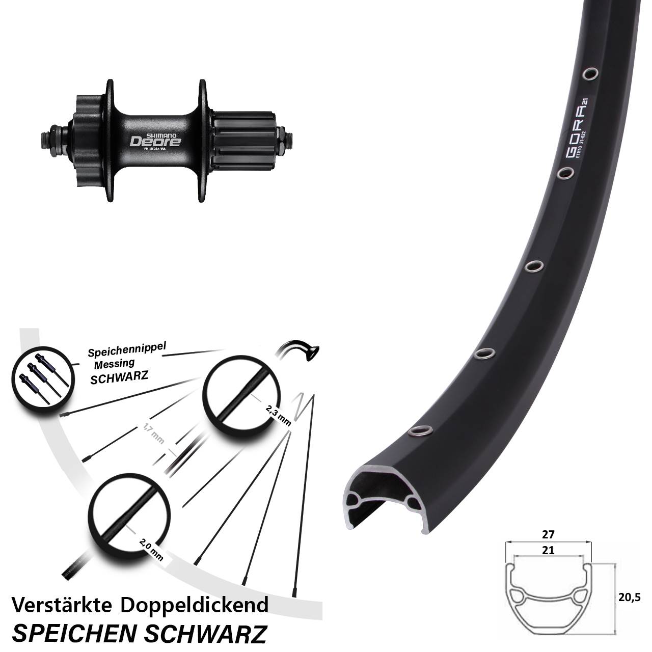 29 Zoll Gora 21 Shimano Deore 6-Loch Hinterrad für Schnellspanner 8-11 fach HG