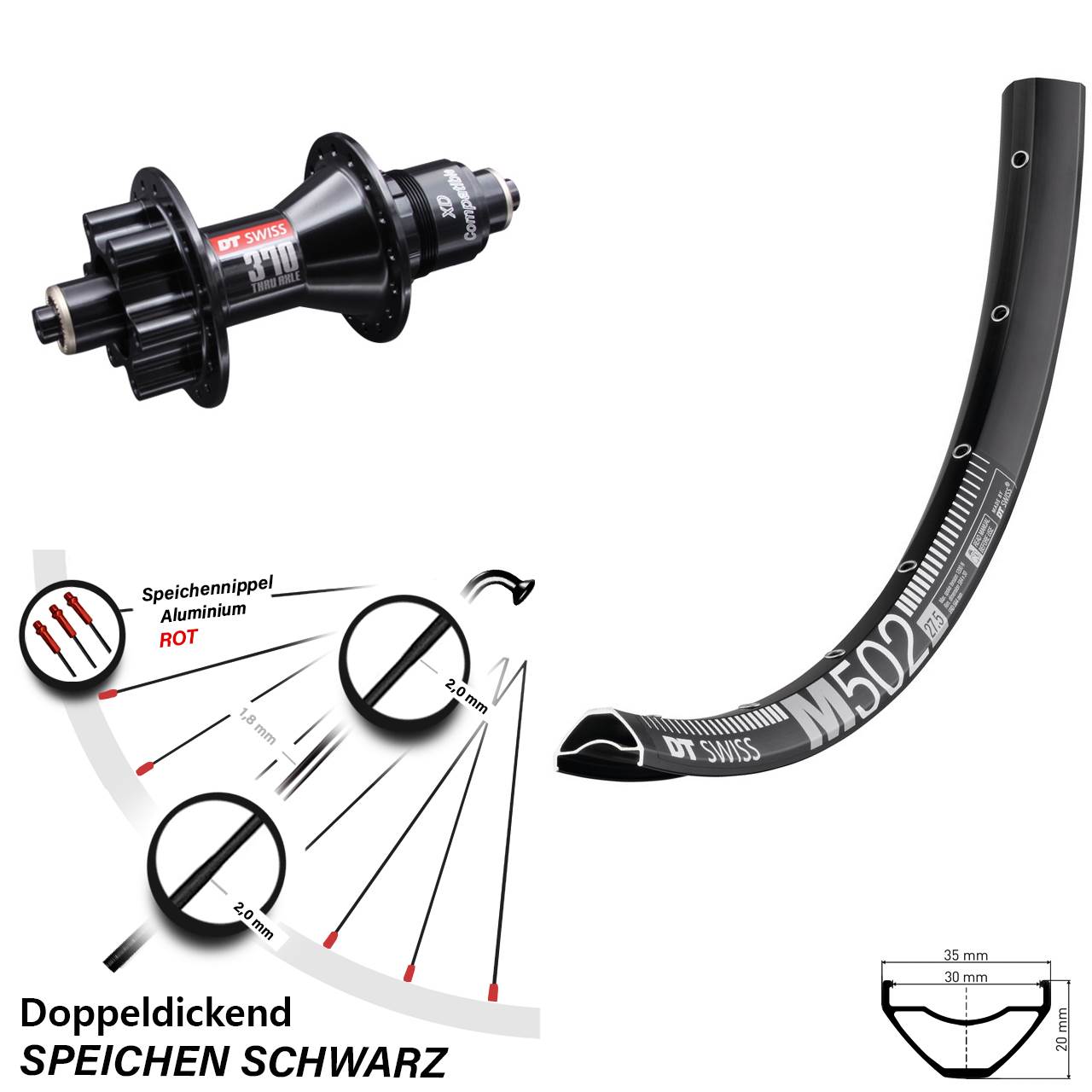 DT Swiss M502-370 27,5 Zoll Disc Laufrad QR XD 11-12 fach