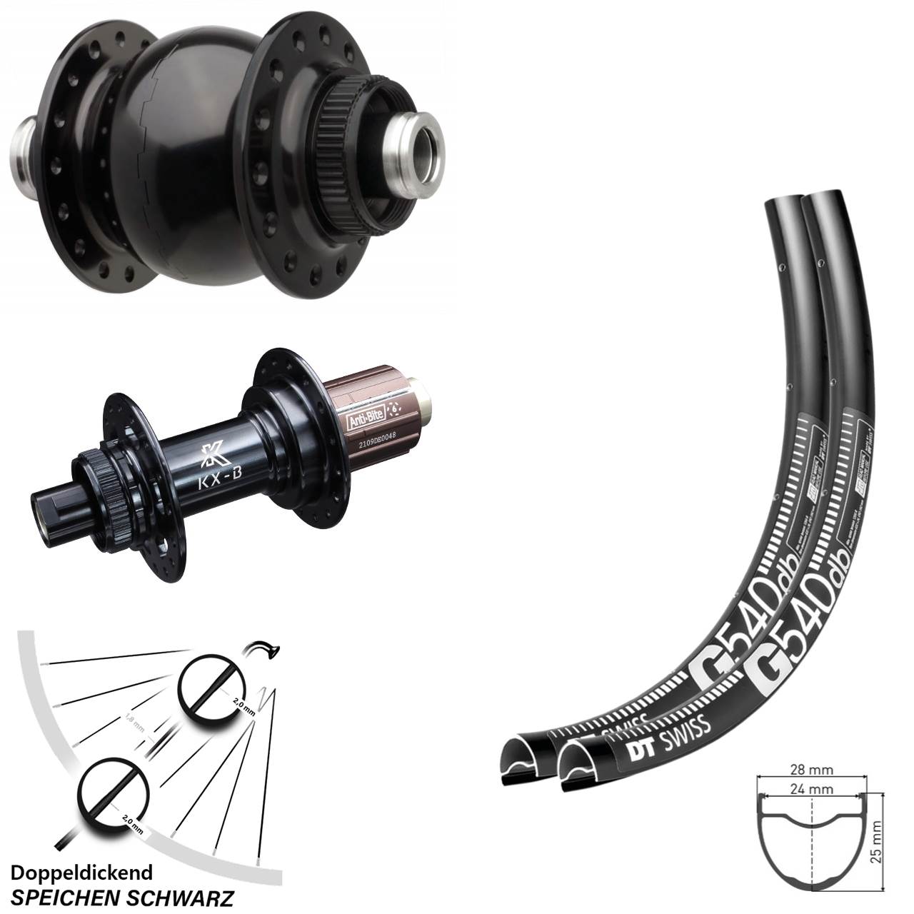 Disc Laufrad-Satz 27,5 Zoll DT Swiss G540 KX-B SON 28 8-12 fach HG 12x110/148 Boost