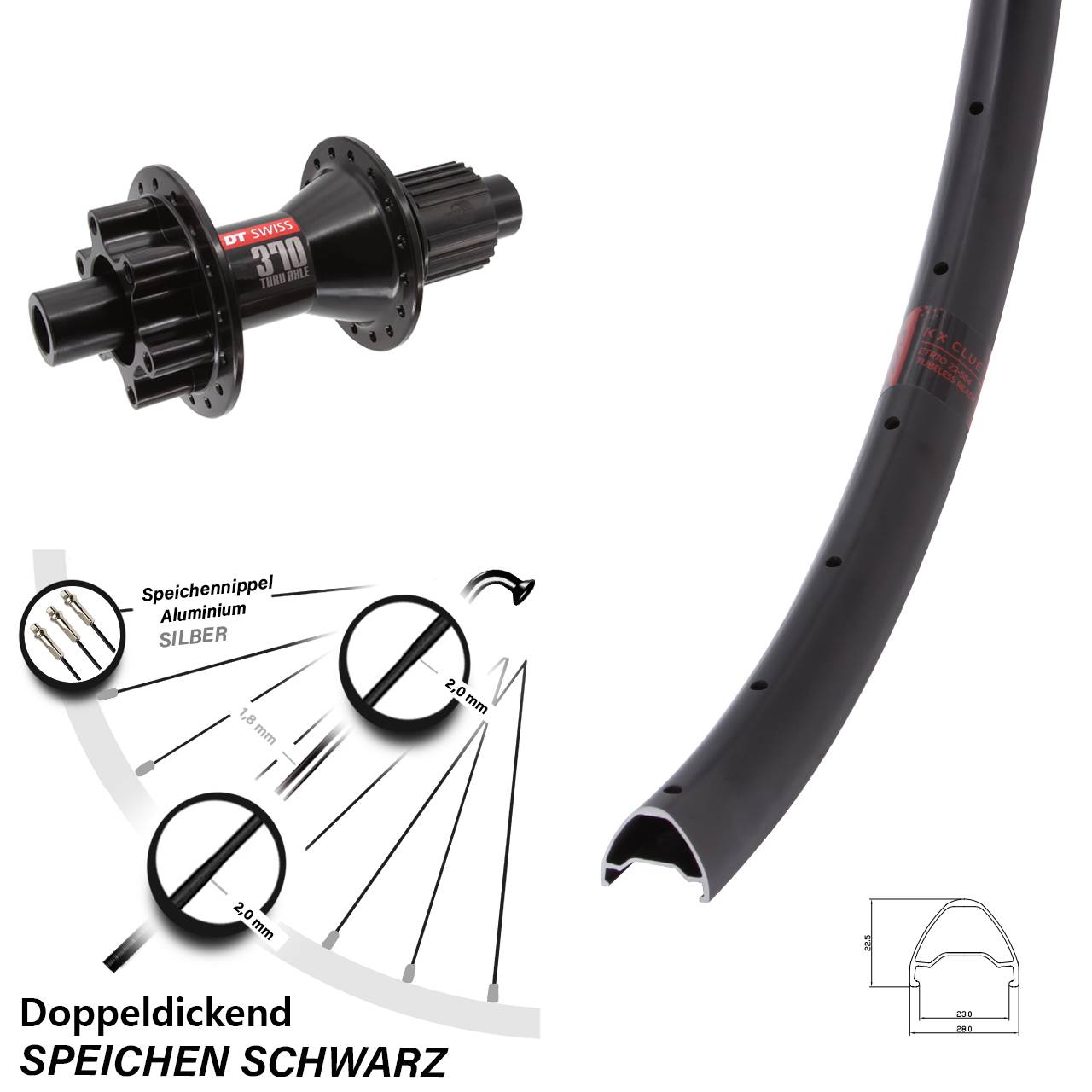 Hinterrad 6-Loch 27,5 Zoll KX Clue DT Swiss 370 Hybrid Micro Spline 12x142