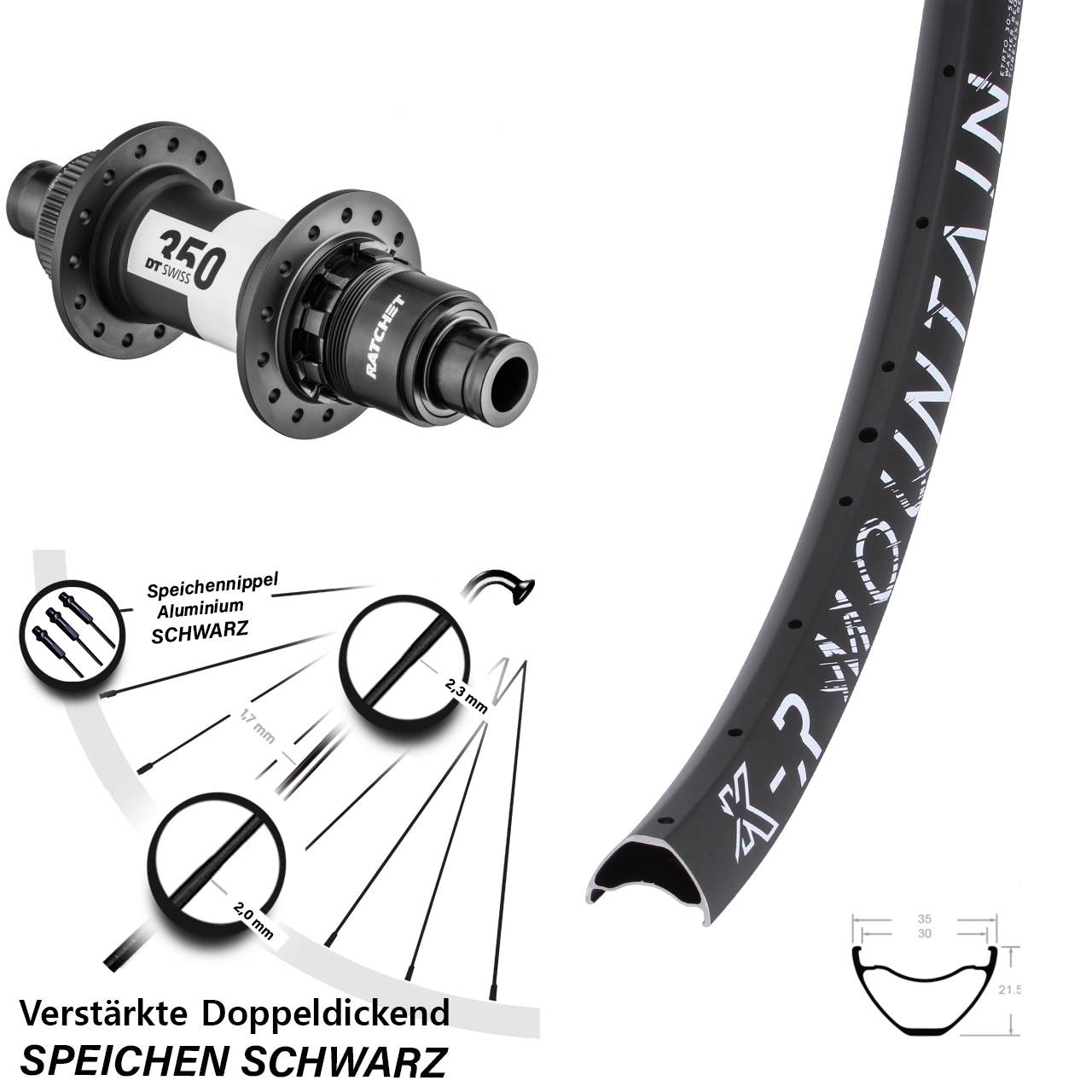 KX-R Mountain DT Swiss 350 27,5 Zoll Hinterrad Centerlock 12x148 Boost XD