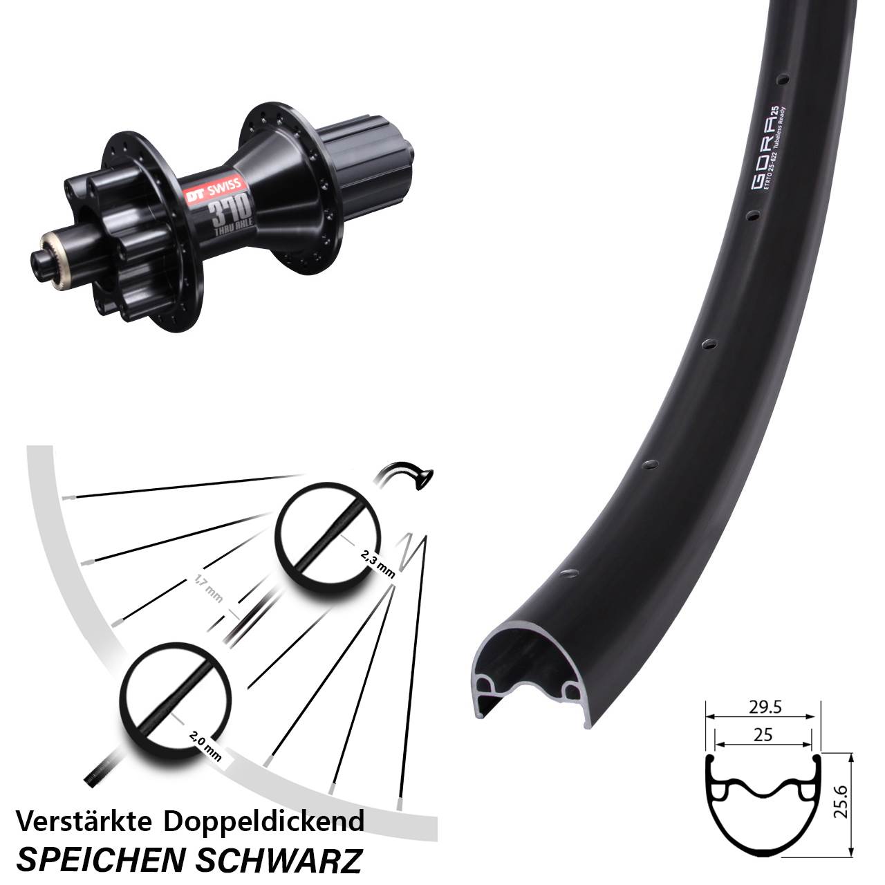 Disc Laufrad 28 Zoll Gora 25 DT Swiss 370 8-11 fach für Schnellspanner