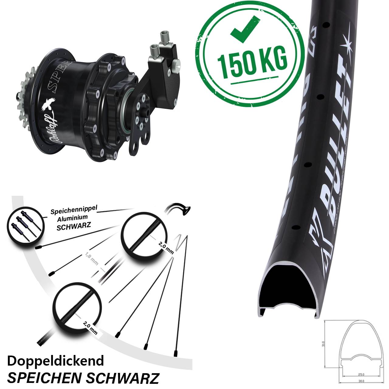 KX Bullet Rohloff Speedhub 500/14 CC DB Tandem 28-29 Zoll Disc Hinterrrad