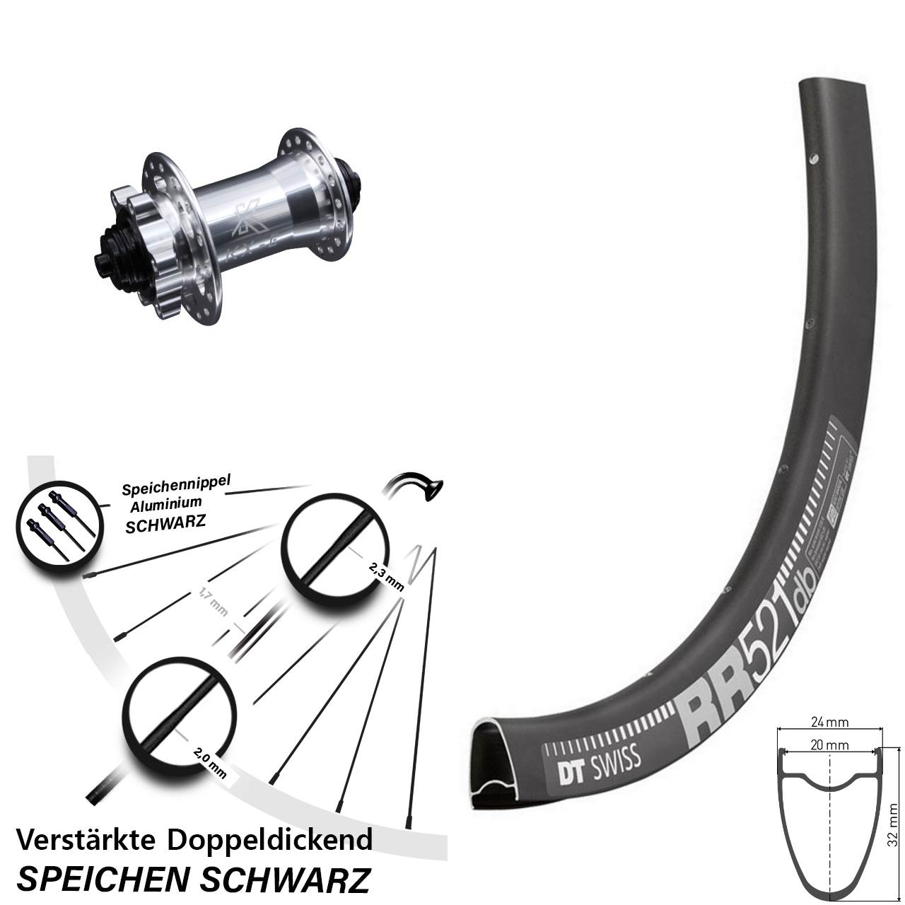 28 Zoll DT Swiss RR521 KX-E Disc Vorderrad QR