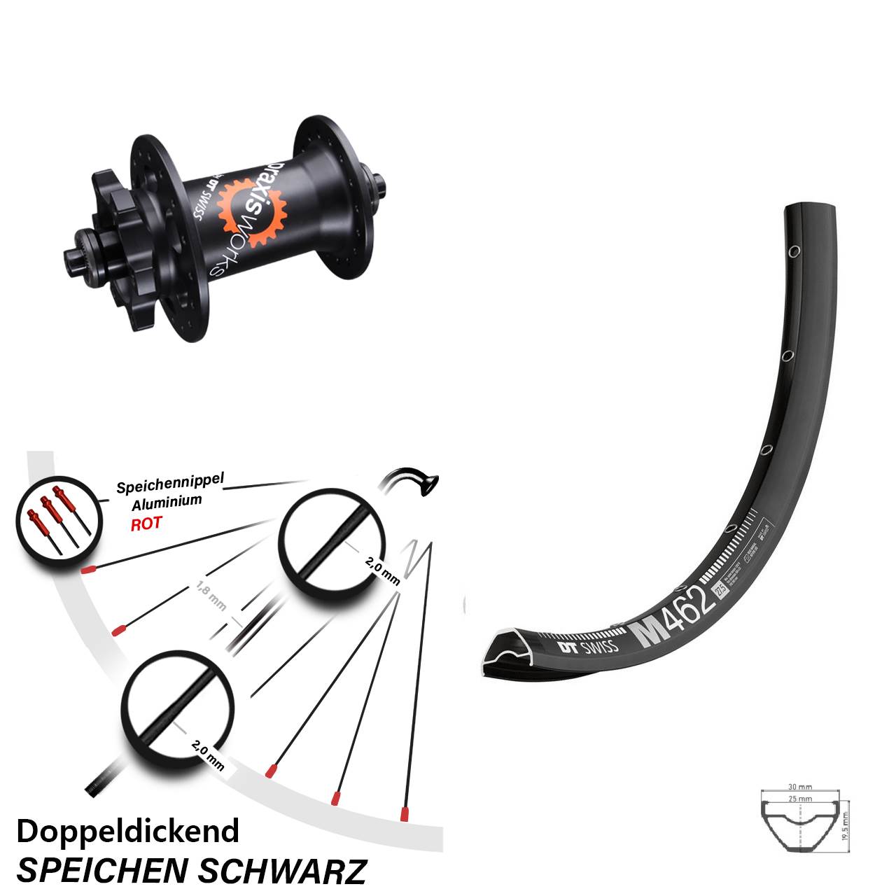 27,5 Zoll Vorderrad DT Swiss 350 SL Nabe M 462 für 6-Loch