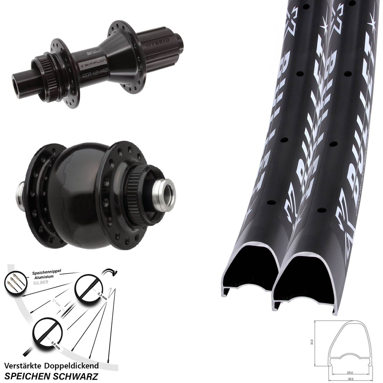 28 Zoll KX Bullet OS DT Swiss 370 Hybrid SONdelux Disc Laufradsatz 12x100/142 8-11 fach HG