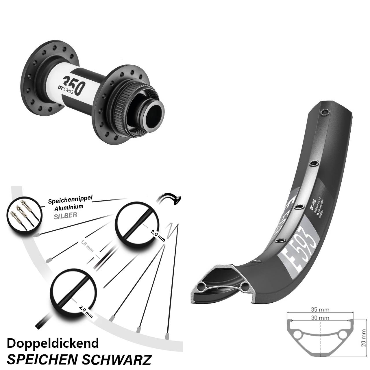 27,5 Zoll DT Swiss E593 Vorderrad 350 Centerlock Boost