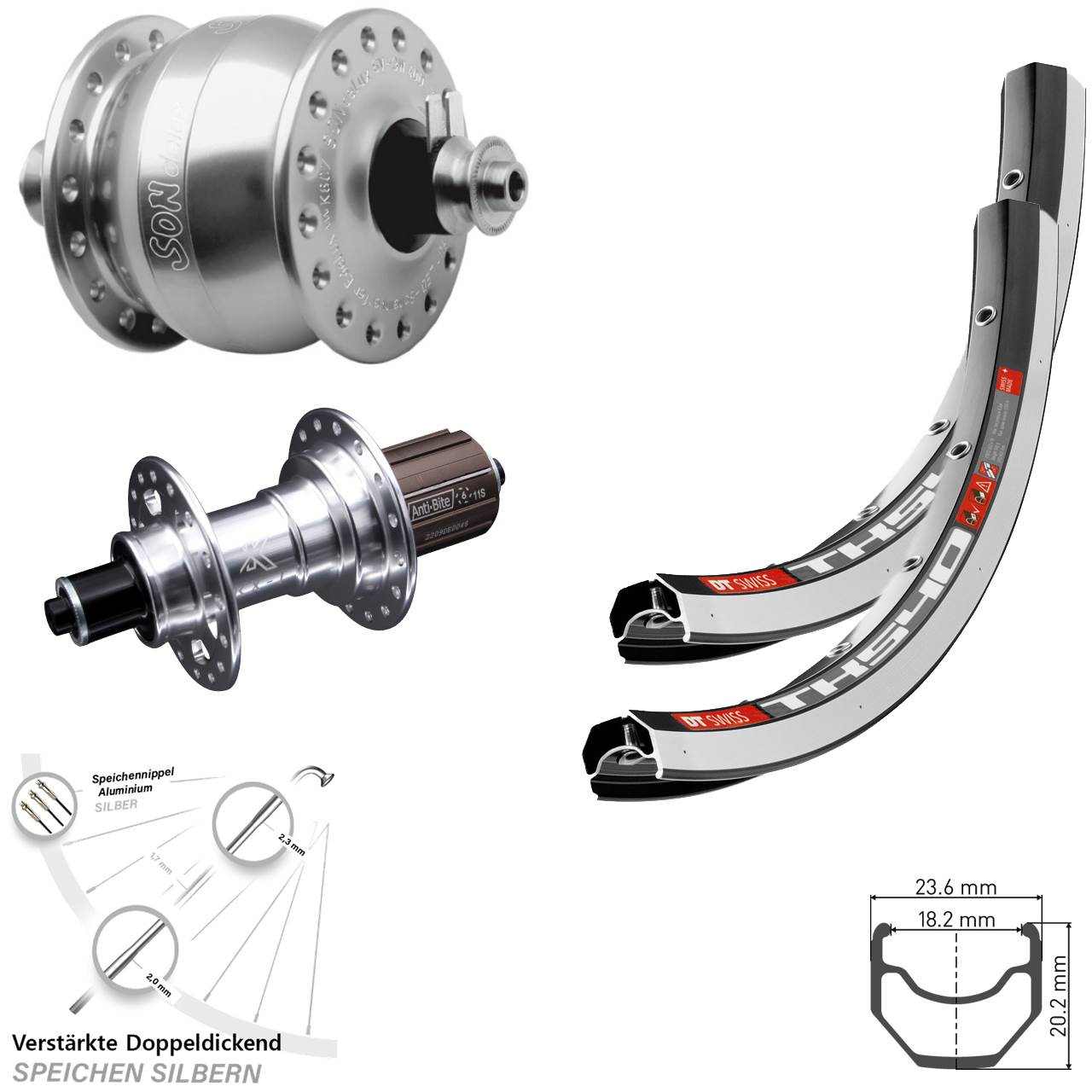 Laufradsatz 28 Zoll DT Swiss TK 540 KX-T SONdelux 8-12 fach für Schnellspanner