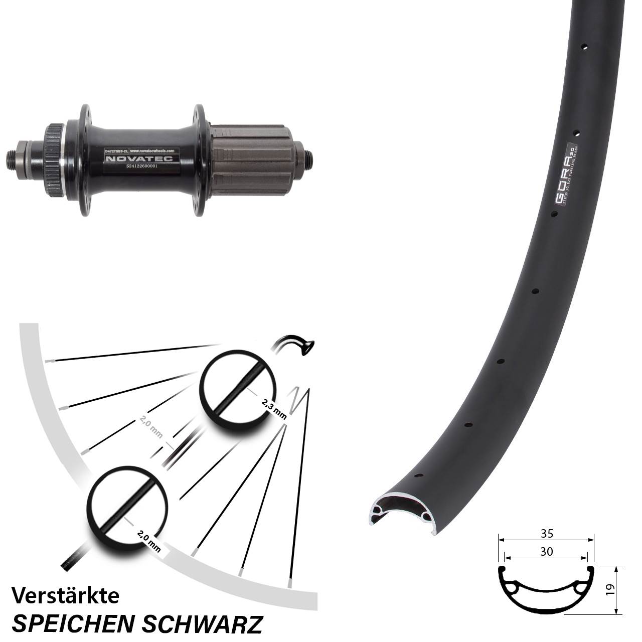 Disc Hinterrad 26 Zoll Gora 30 Novatec D472 8-12 fach für Schnellspanner