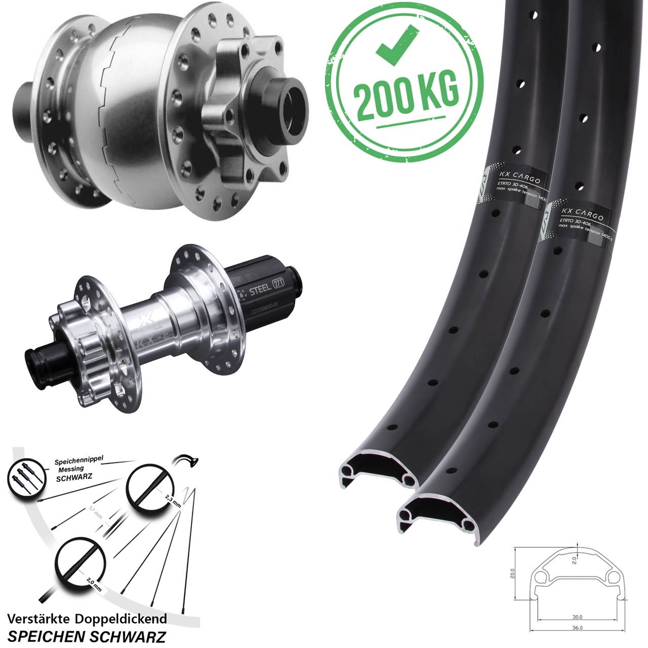 Disc Laufrad-Satz 650B KX-E Cargo verstärkt SON 28 8-12 fach 15x100 12x142