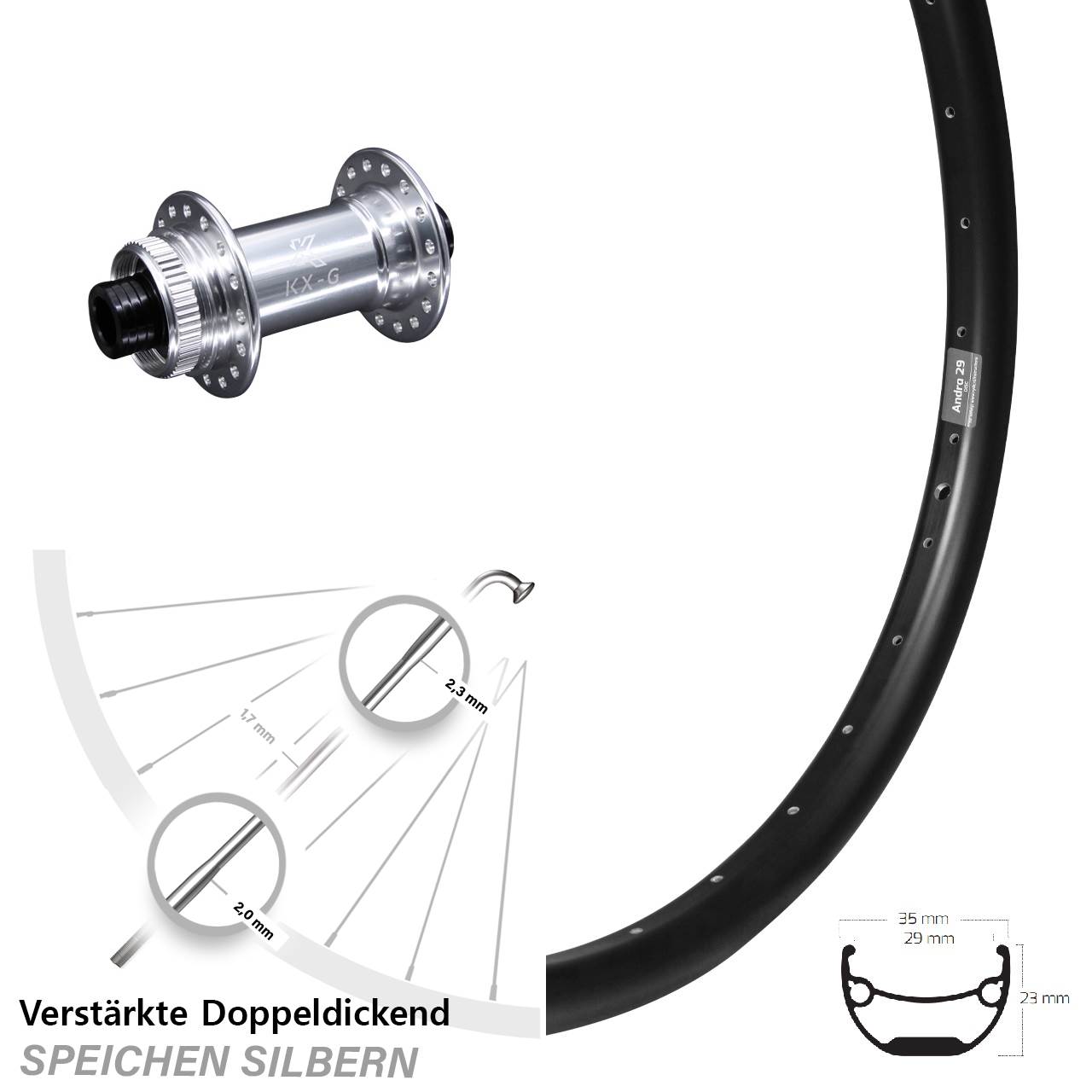 27,5 Zoll Ryde Andra 29 KX-G Disc Laufrad 15x100