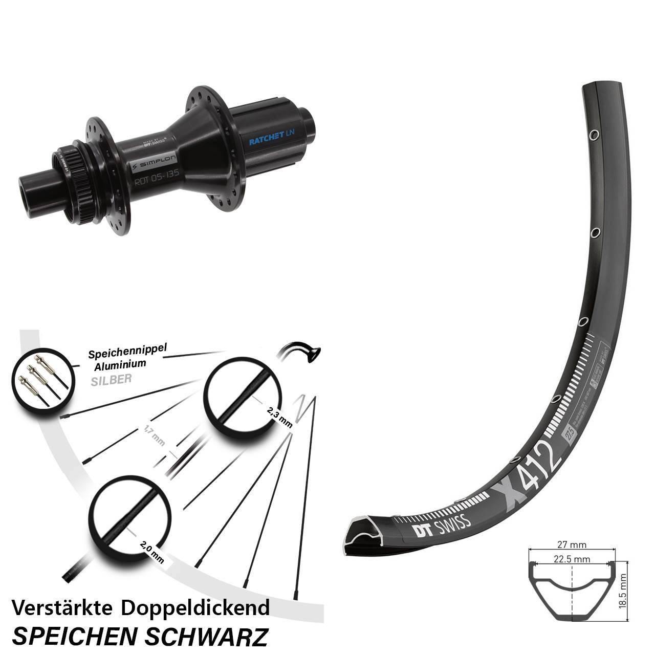 Disc Hinterrad 29 Zoll DT Swiss X412-370 Hybrid 8-11 fach HG 12x142
