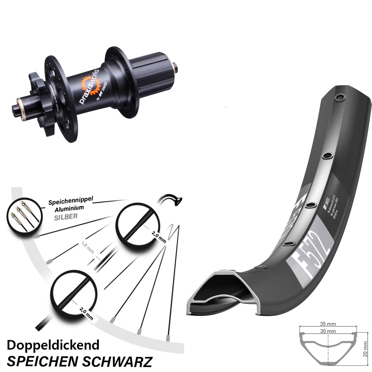 29 Zoll Hinterrad DT Swiss F 572-350 6-Loch 8-11 fach QR