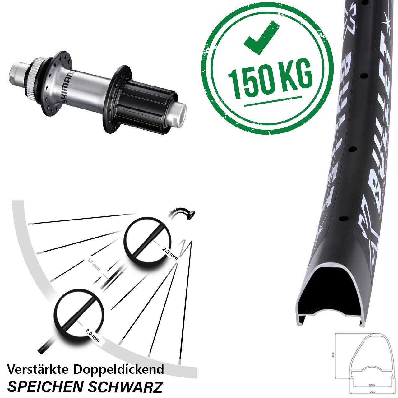 28 Zoll KX Bullet OS Shimano GRX Disc Laufrad 12x142 8-12 fach