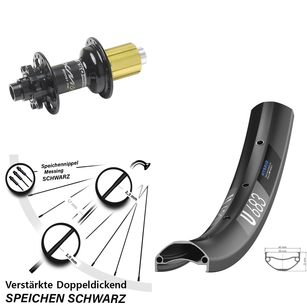 27,5 Zoll DT Swiss U 683 Miche XMH 550 Hinterrad 6-Loch 12x148 8-11 fach HG