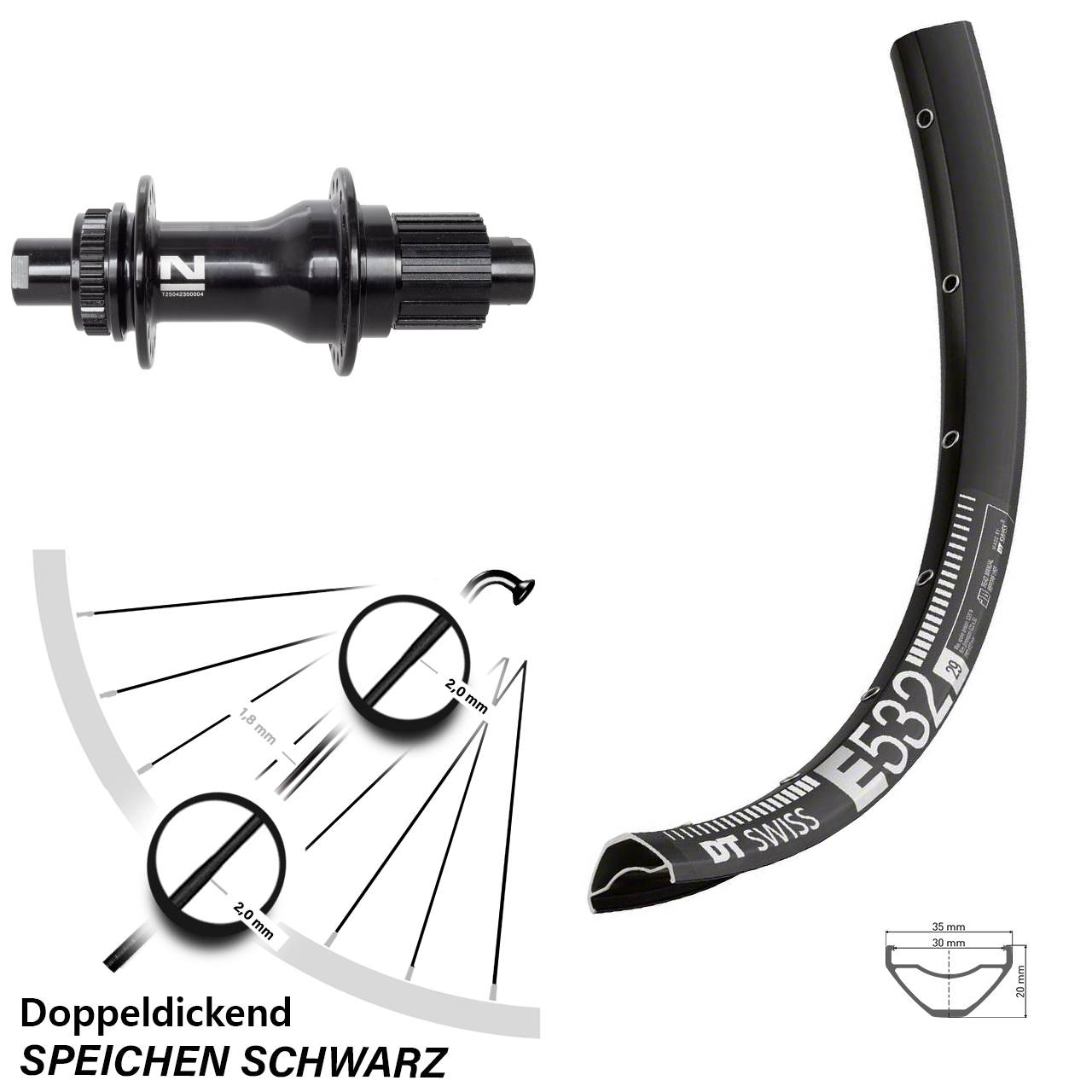 27,5 Zoll DT Swiss E 532 Novatec D792 Centerlock Hinterrad 12x142 Shimano Micro Spline