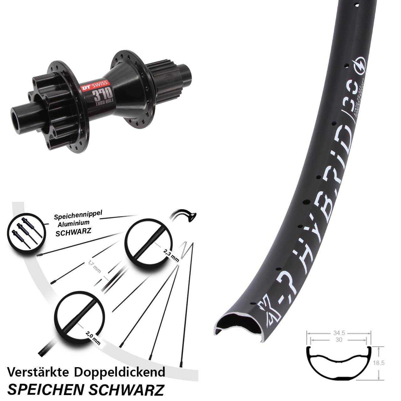 6-Loch Hinterrad 29 Zoll KX-R Hybrid 30 DT Swiss 370 Shimano Micro Spline 12x142