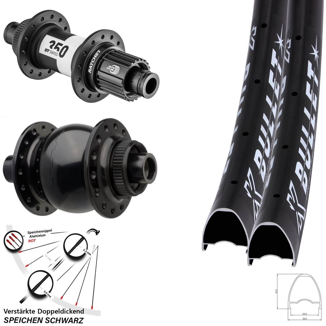 KX Bullet DT Swiss 350 SON 28 Zoll Disc Laufradsatz 15x110 12x148 Shimano Micro Spline