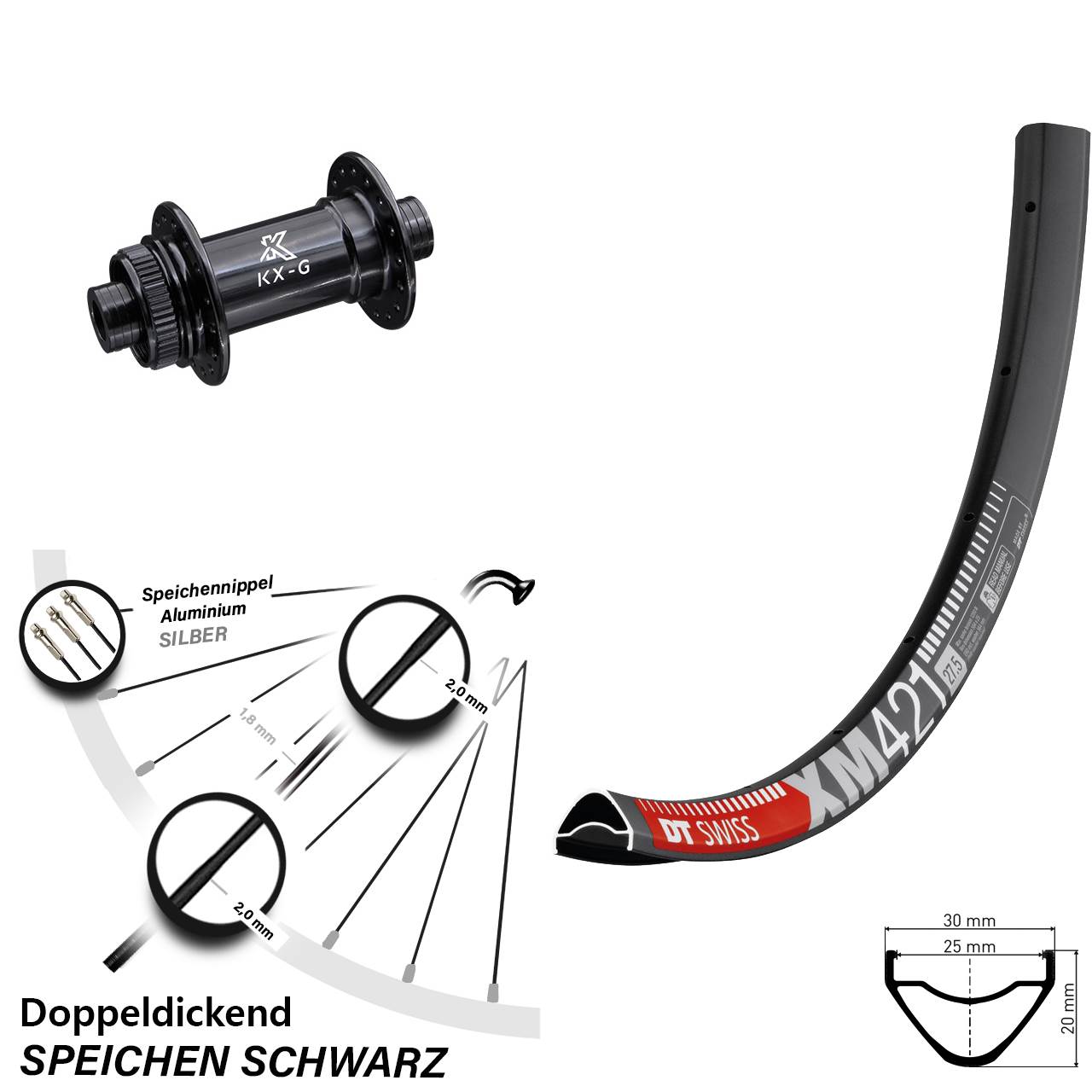 29 Zoll DT Swiss XM421 KX-G Centerlock Vorderrad 15x100