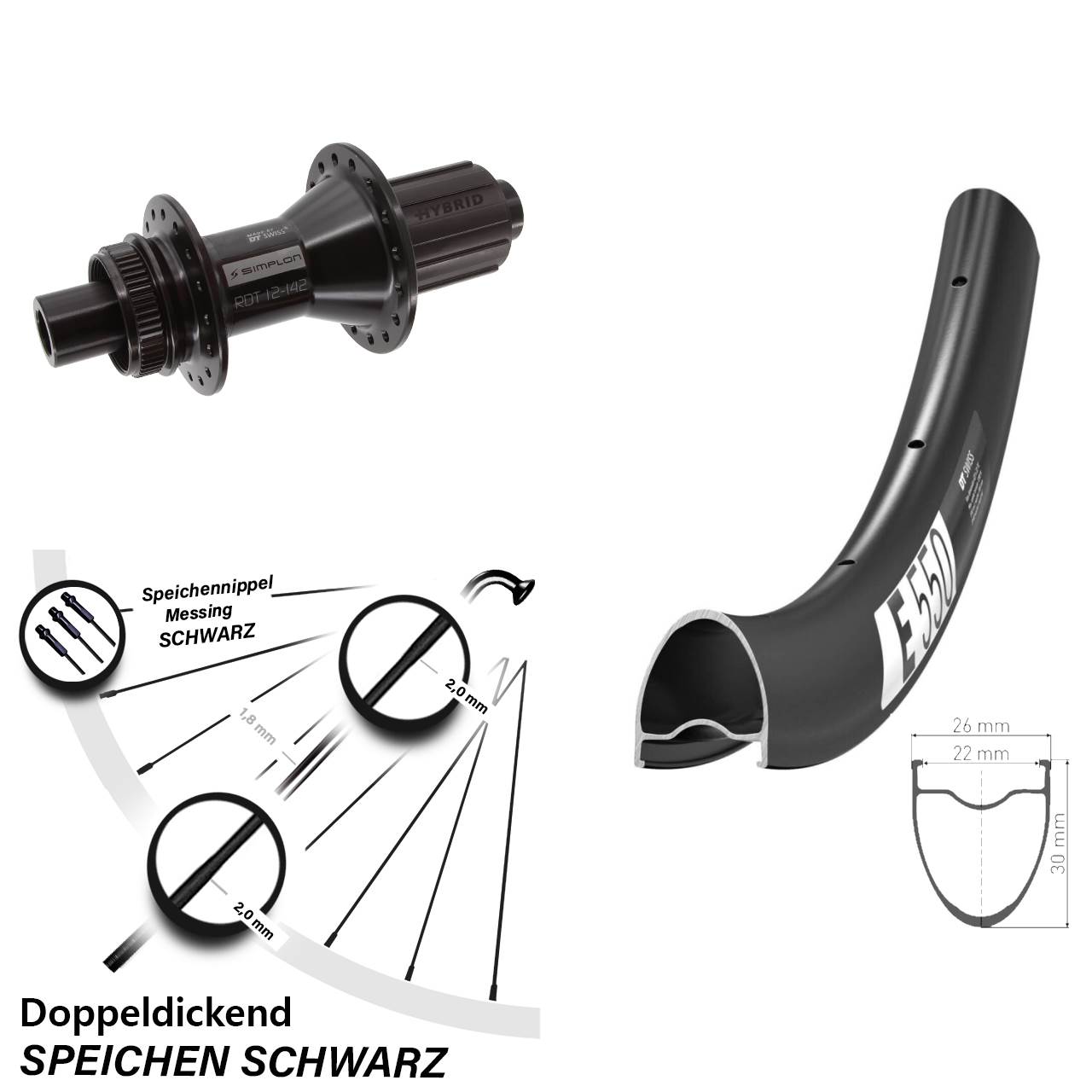 DT Swiss E 550-370 Hybrid 28 Zoll Disc Laufrad 12x142 8-11 fach HG