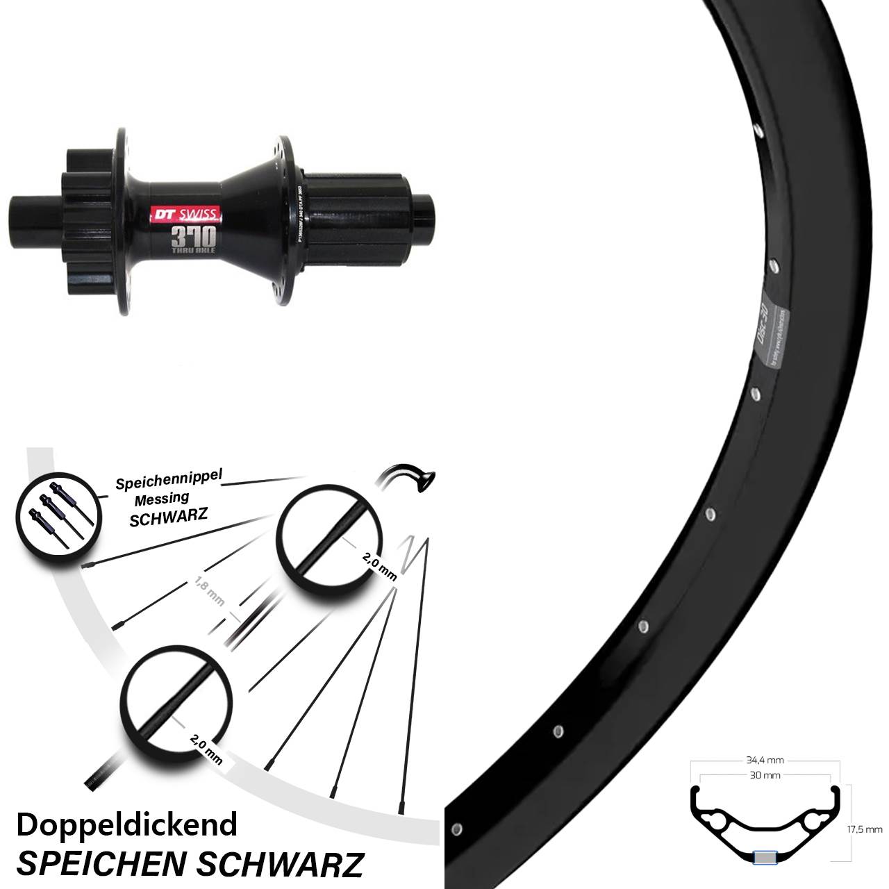 Ryde Disc 30 DT Swiss 370 Hybrid 29 Zoll Disc Hinterrad 12x142 8-11 fach
