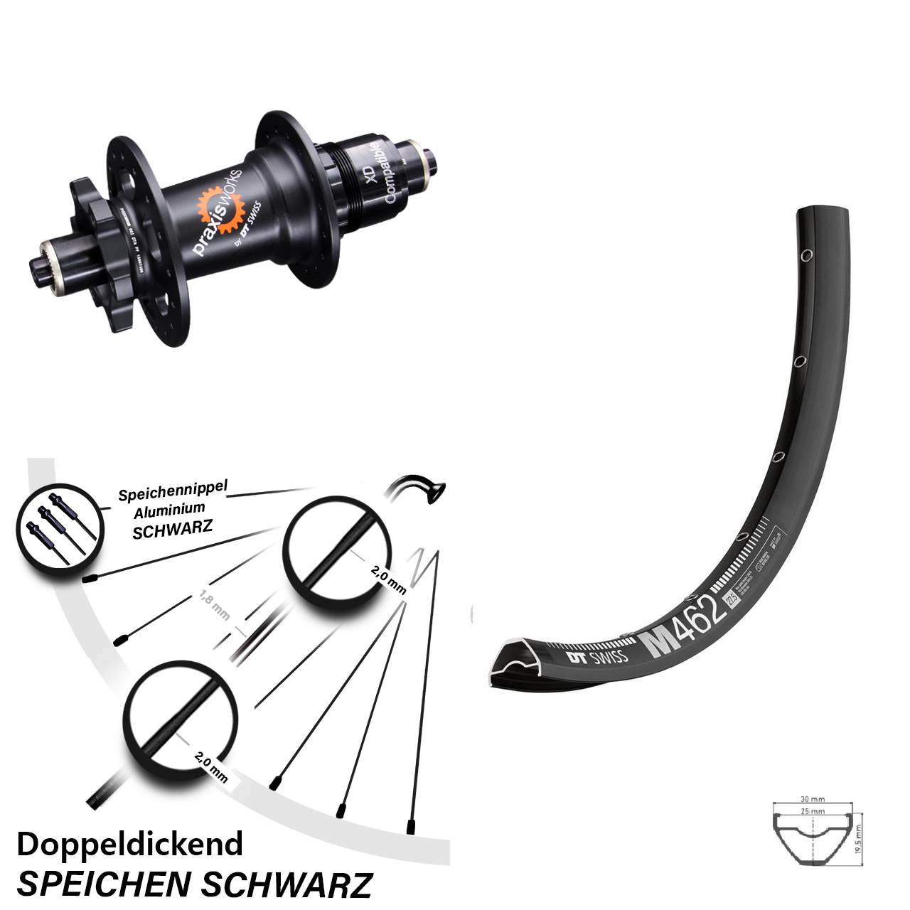 27,5 Zoll Laufrad DT Swiss M 462-350 Sram XD 6-Loch